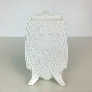 Faience Sarreguemines Vase Chinois Marco Polo France Vtg White Cat Bird READ